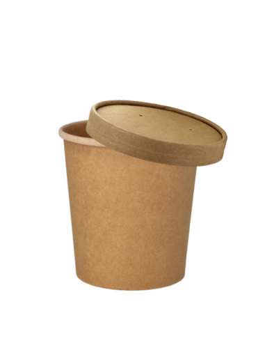 Envases de cartón kraft compostables com PLA tapa cartón 470 ml