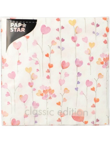 Guardanapos de papel decorados corações cor rosa 33 x 33 cm