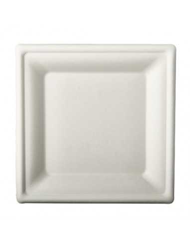 Platos cuadrados en caña azúcar color blanco 26 x 26 cm