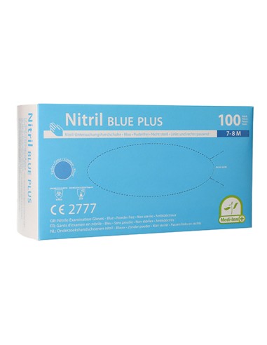 Luvas de nitrilo sem pó talco cor azul tamanho M Blue Plus