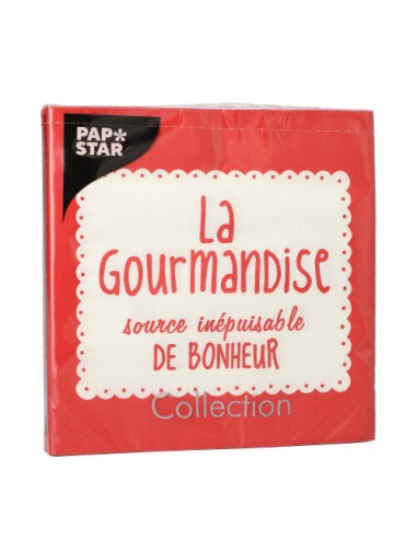 Servilletas papel rojo impresas texto La Gourmandise 33 x 33 cm