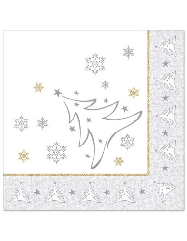 Servilletas de papel apecto tela decoradas Navidad Royal Collection 40 x 40 cm plata X-mas Elegance