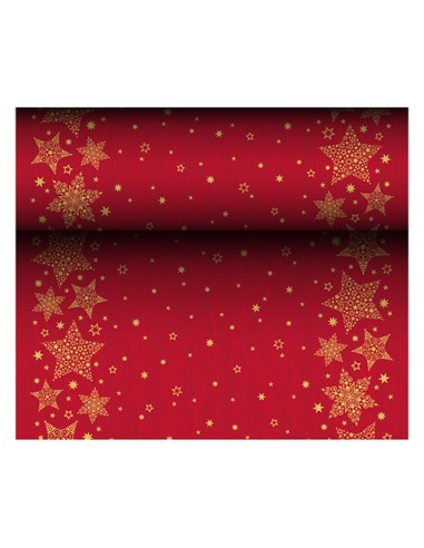 Camino de mesa papel asecto tela Airlaid decorado Navidad rojo "Christmas Shine" 24 m x 40 cm
