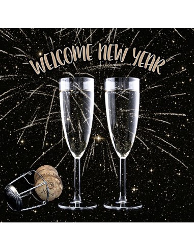 Servilletas de papel negro decoradas "Welcome New Year" 33 X 33 cm