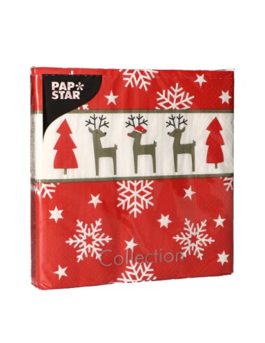 Guardanapos de papel decorados Natal vermelho 33 cm x 33 cm "Rudi"