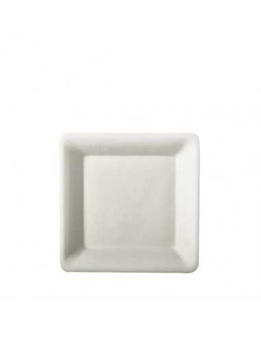 Platos cuadrados caña azúcar Pure color blanco 15,5 x 15,5cm