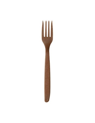 Tenedores de plástico reutilizables PS marrón natural 18,5 cm