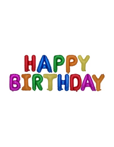Cadeia de balões metálicos cores sortidas "Happy Birthday".