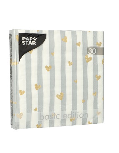 Servilletas de papel decoradas corazones gris oro 33 x 33 cm