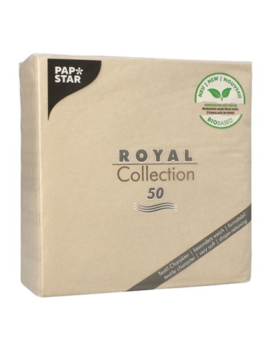 Servilletas de papel color arena con aspecto tela Royal Collection 40 x 40 cm embalaje compostable