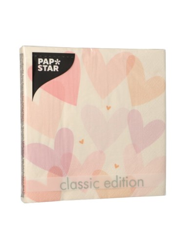 Guardanapos de papel decorados corações cor rosa 33 x 33 cm pastel