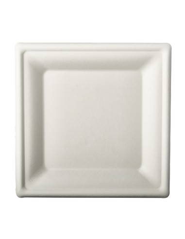 Platos cuadrados en caña azúcar de color blanco 20 x 20 cm Pure sin PFAS