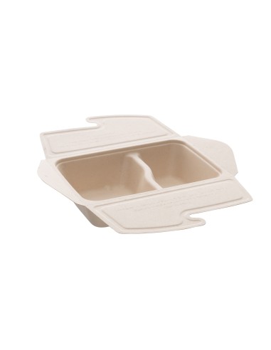 Caixas compostáveis take away de pasta de celulose Bepulp 2 compartimentos 800ml