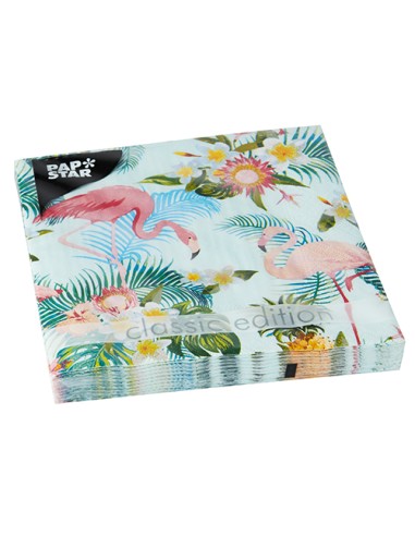 Guardanapos de papel decorados 33 x 33 cm Exotic Flamingos