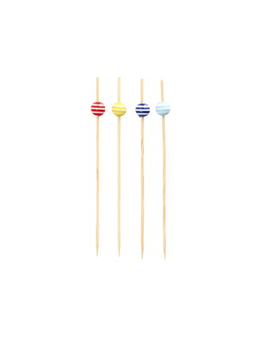 Pinchos de madera bambú decorados bola colores surtidos 12 cm