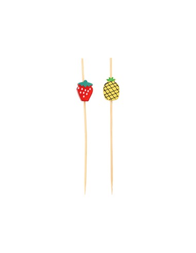 Pinchos de madera bambú decorados Frutas 12 cm