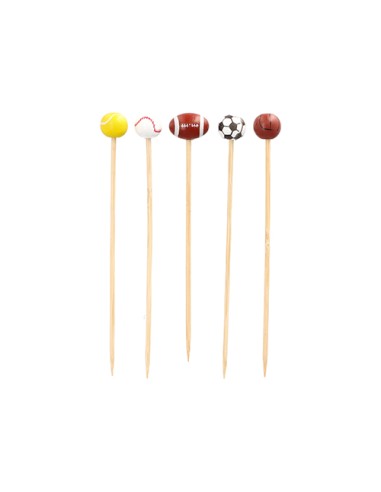 Pinchos de madera bambú decorados Sport 12 cm