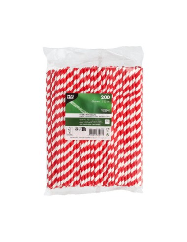 Palhinhas em papel flexivel Stripes cor vermelho/branco Ø 6 mm x 20 cm