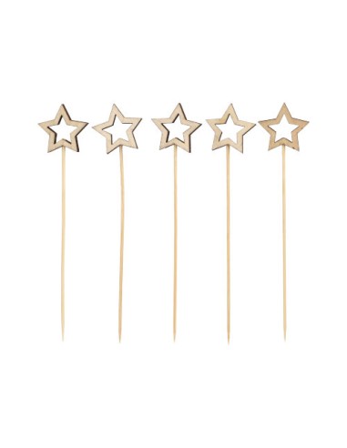 Pinchos de madera bambú decorados Star 14 cm