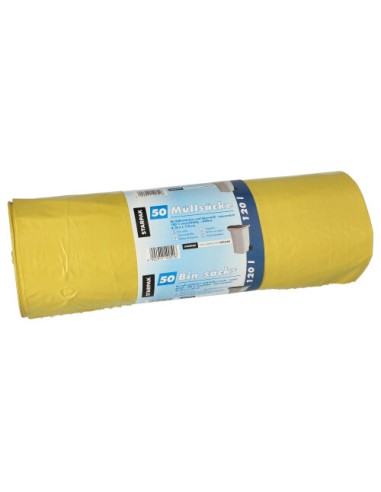 Sacos basura plástico reciclado LDPE amarillo 120l