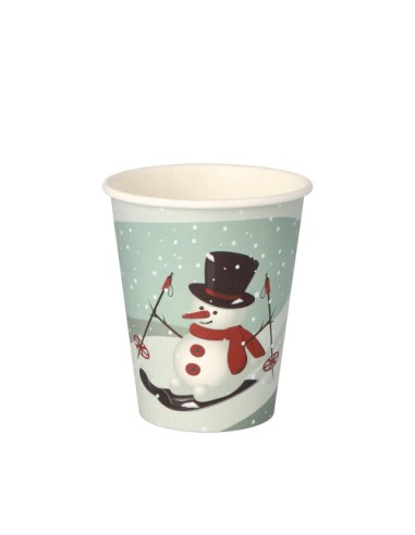 Copos de cartão decorados com um boneco de neve 200 ml