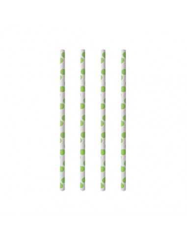 Palhinhas em papel branco decoradas Dots verde Ø 6 mm x 20 cm