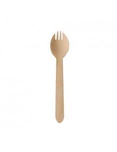Cucharas tenedor de madera compostables Pure 16cm