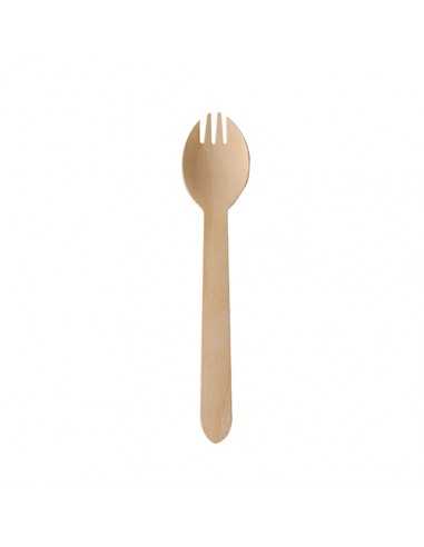 Cucharas tenedor de madera compostables Pure 16cm