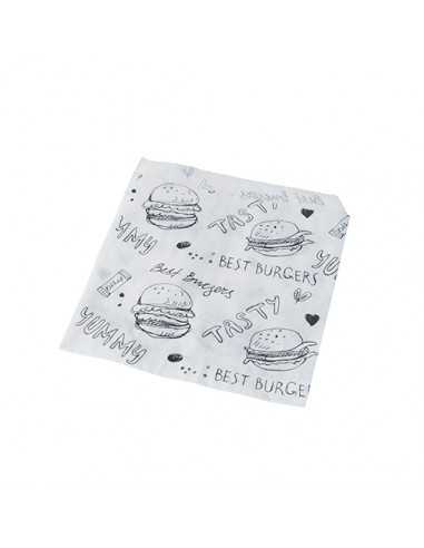 Bolsas para hamburguesas papel blanco impresas 13 x 13cm