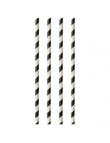 Cañitas de papel rayadas negro blanco Ø 6mm x 29 cm