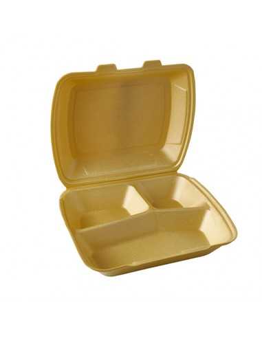 Envases tapa bisagra menús para llevar XPS oro 3 comp.