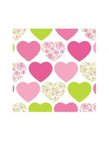 Guardanapos de papel decorados corações rosa 25 x 25cm