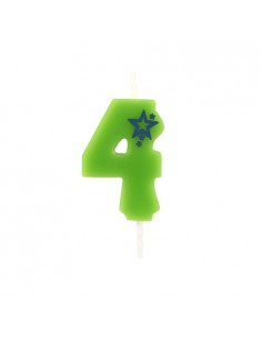 Velas de cumpleaños número 4 mini color verde 6,8 cm