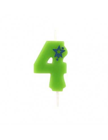 Velas de aniversário número 4  mini cor verde 6,8 cm