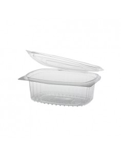 ENVASES PLASTICO 80% RPET TRANSPARENTES TAPA UNIDA(BISAGRA) CUADRADOS 250cc  112X120X32mm