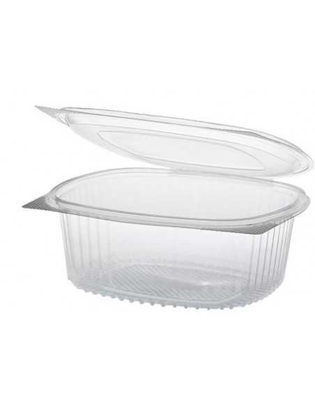 ENVASES PLASTICO 80% RPET TRANSPARENTES TAPA UNIDA(BISAGRA) CUADRADOS 250cc  112X120X32mm