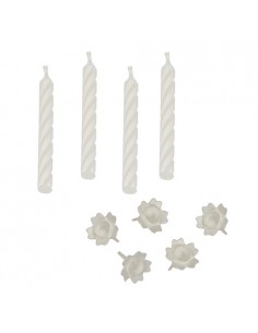 Velas de cumpleaños tradicionales color blanco con posavelas 6 cm