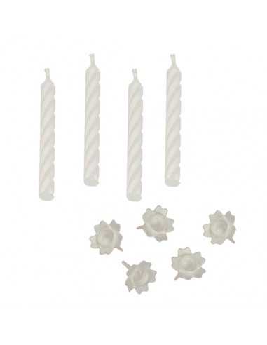 Velas de cumpleaños tradicionales color blanco con posavelas