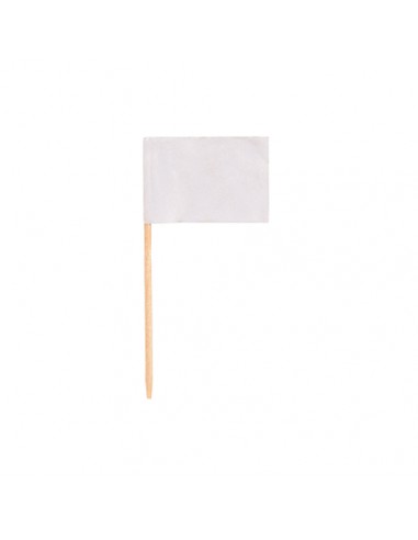 Palitos de madeira com bandeira cor branco 8 cm