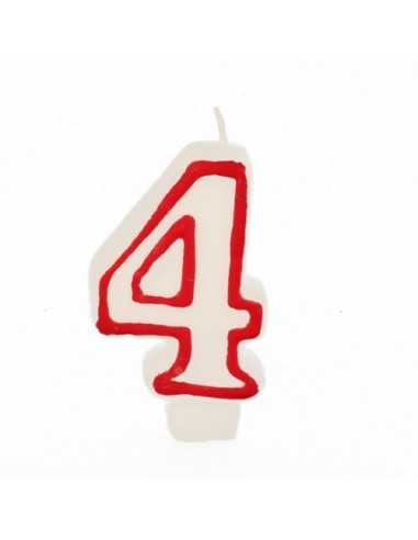 Vela de aniversário número 4 cor branco e vermelho 7,3 cm
