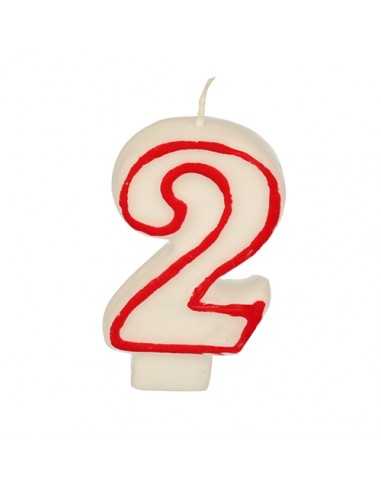 Velas de aniversário número 2 cor branco e vermelho 7,3 cm