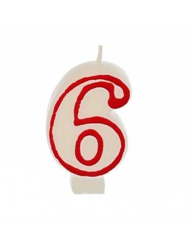 Velas de aniversário número 6 cor branco e vermelho 7,3 cm
