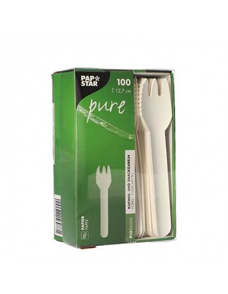 Tenedores postre compostables papel blanco 12,7 cm Pure