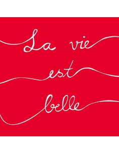 Servilletas de papel color rojo impresas La Vie est Belle 33 x 33 cm