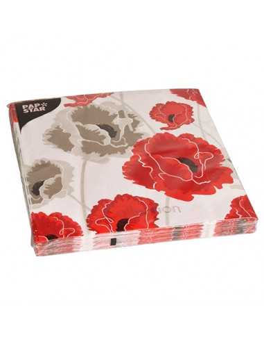 Servilletas de papel decoradas flores amapolas rojo 40  x 40 cm