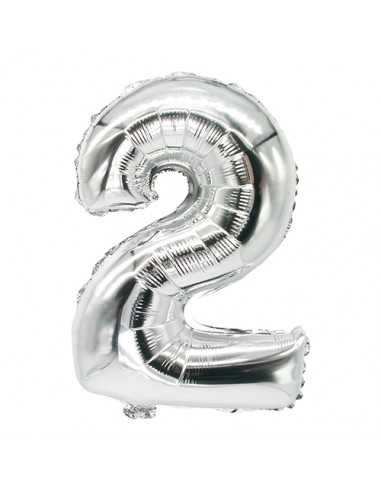Balões de aniversario metalizados número 2 cor prata 35 x 20 cm
