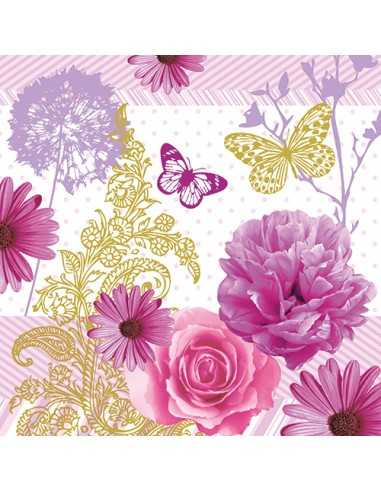 Servilletas de papel decoradas flores rosa 33 x 33 cm "Charlene"
