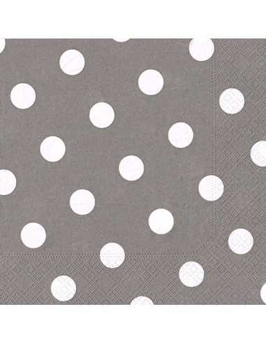 Guardanapos de papel decorados Dots cinzento 40 x 40 cm
