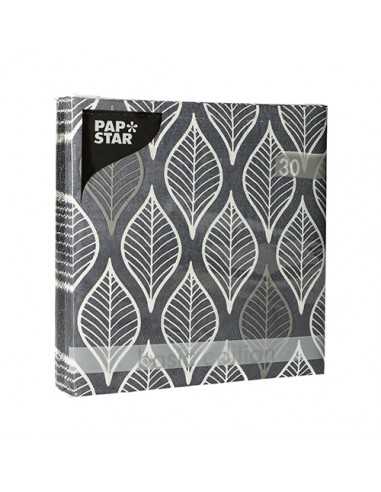 Guardanapos de papel decorados cor cinza escuro 33 x 33 cm "Leafy"