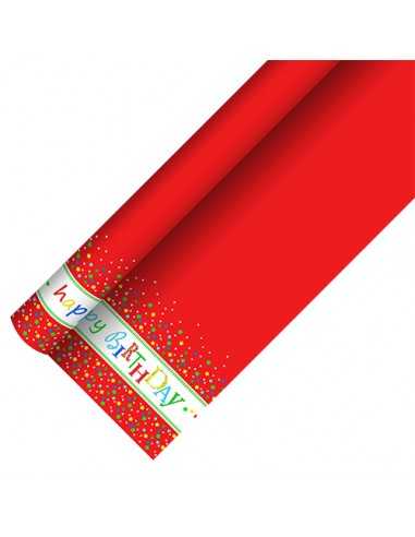 Toalha de mesa papel lacado decorado 5 x 1,2 m "Happy Birthday" cor vermelho